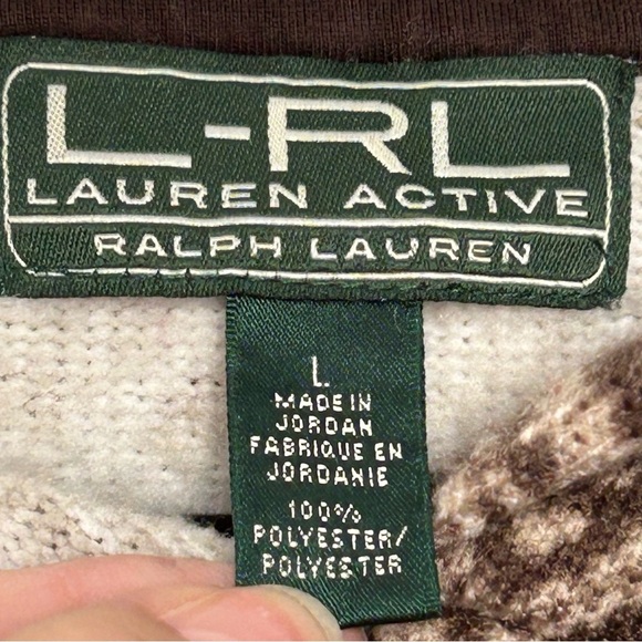 Ralph Lauren L-RL Active Brown/Tan Pullover Machine Knit Fair Isle Hoodie Sz L - Picture 7 of 8